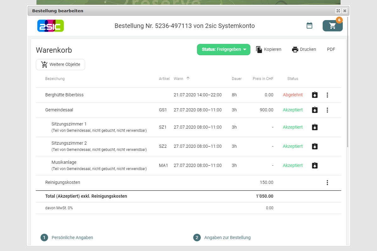 Manuelle Ergänzung in der Rechnung